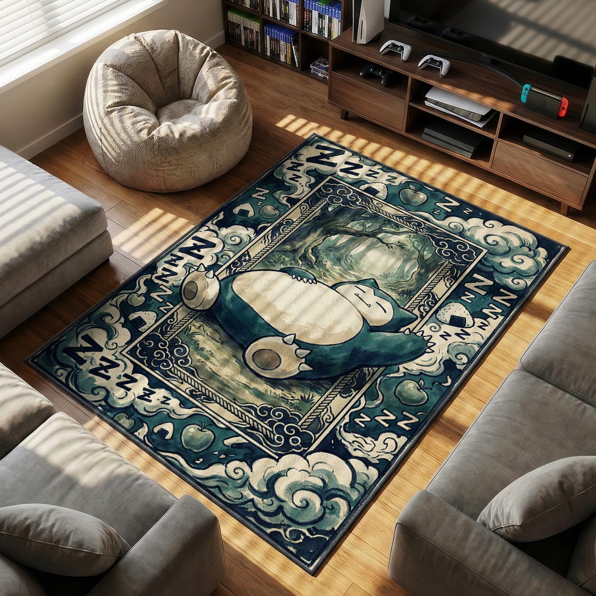 Snorlax Forest themed area rug for Pokemon fans