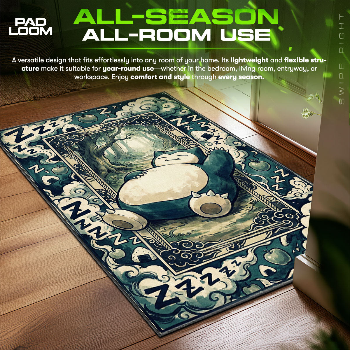 Snorlax Forest Slumber Chair fan rug — premium quality print