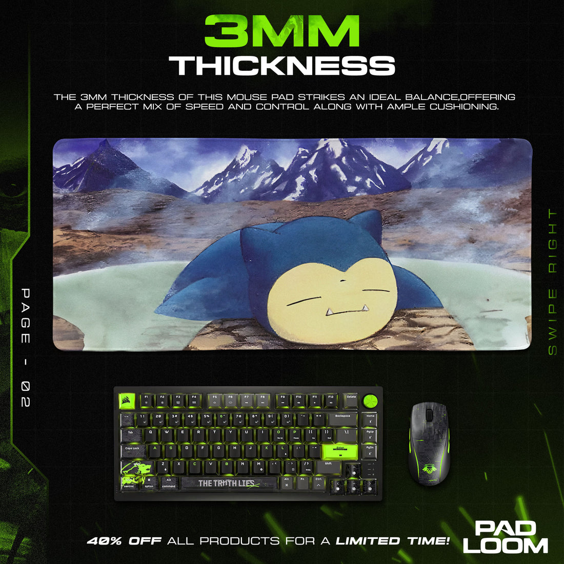 Snorlax Mountain Mouse Pad, Alpine Rest Gaming Desk Mat