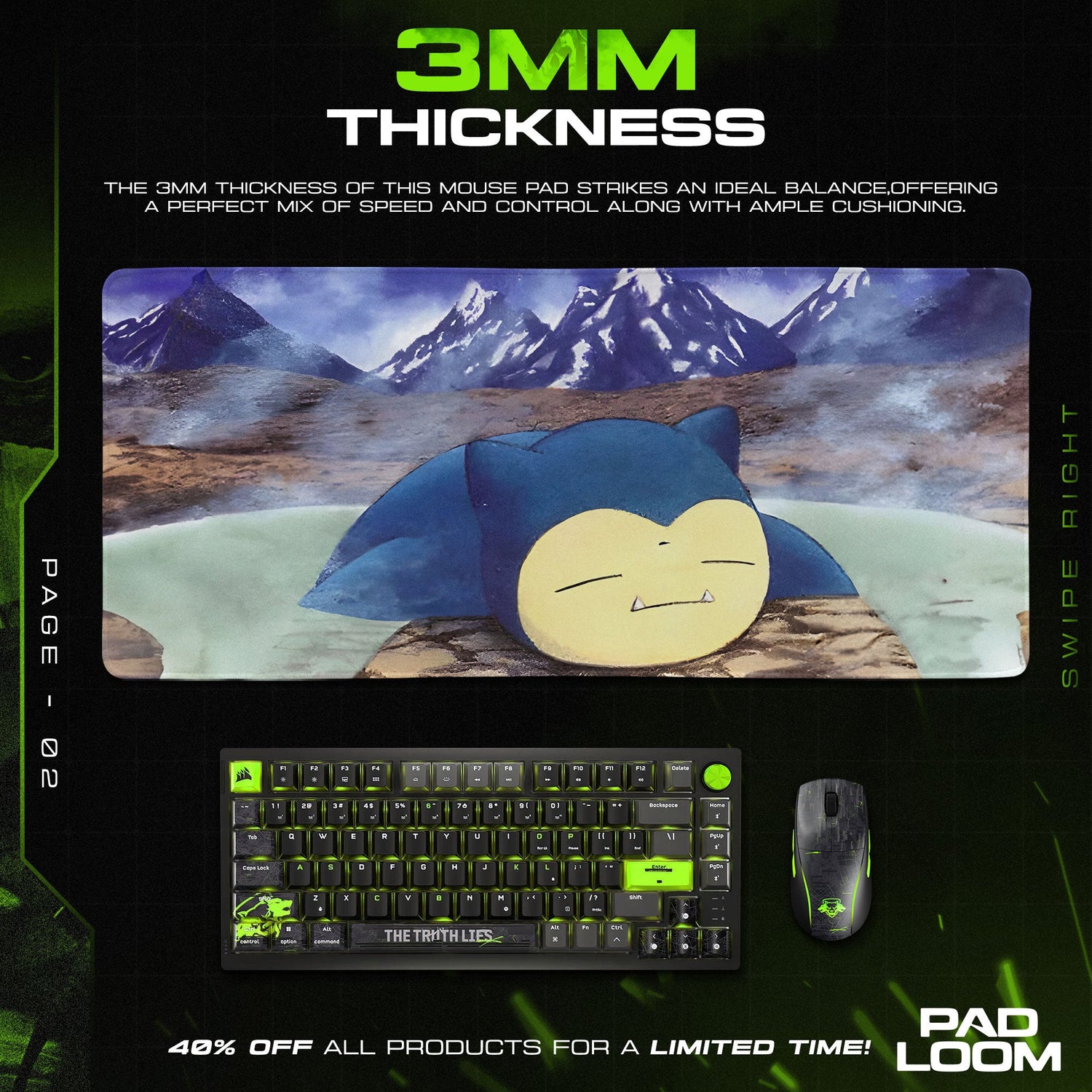 Snorlax Mountain Mouse Pad, Alpine Rest Gaming Desk Mat Padloom