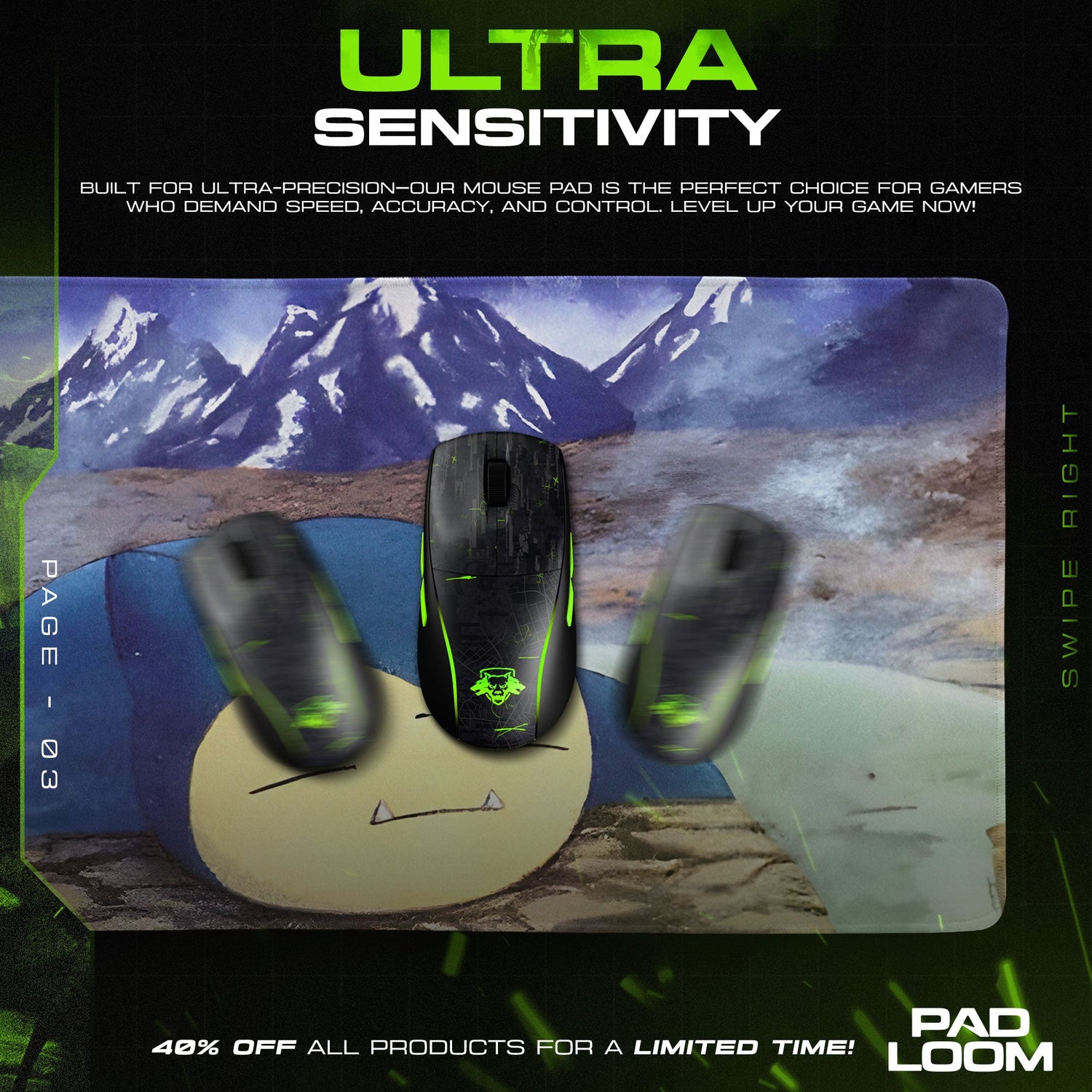Snorlax Mountain Mouse Pad, Alpine Rest Gaming Desk Mat Padloom