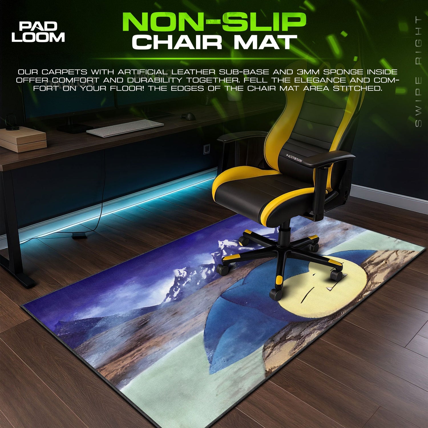 Snorlax Mountain Mouse Pad, Alpine Rest Gaming Desk Mat Padloom