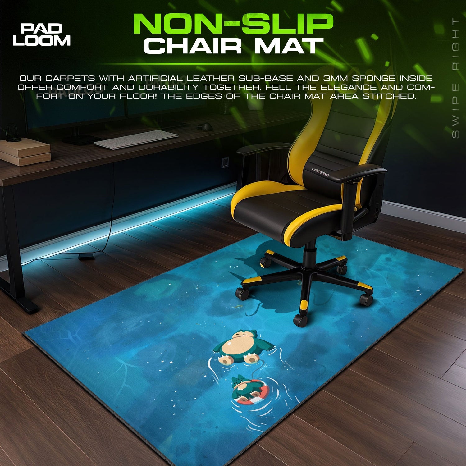 Snorlax Mouse Pad, Pokémon Water Spirit Gaming Desk Mat Padloom