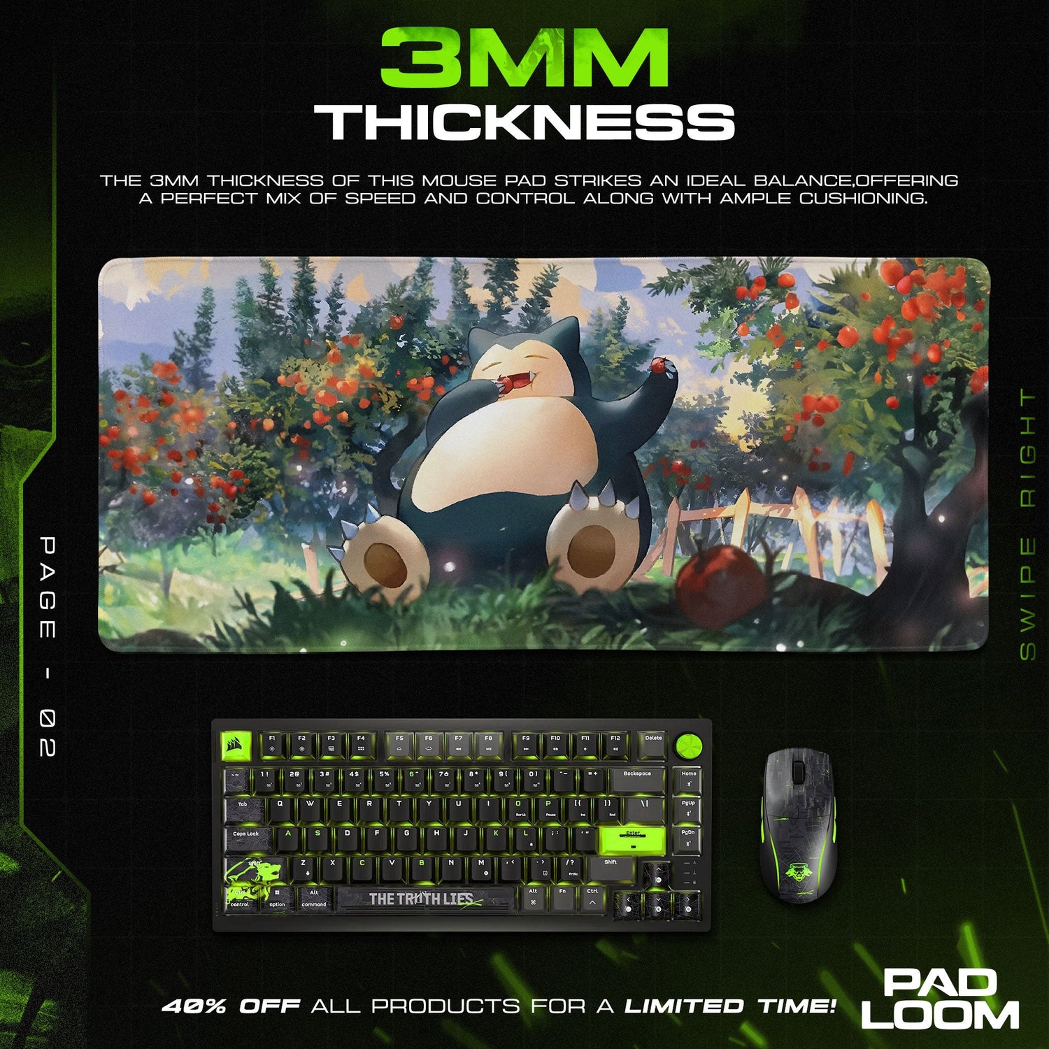Snorlax Orchard Mouse Pad, Lazy Meadow Gaming Desk Mat Padloom