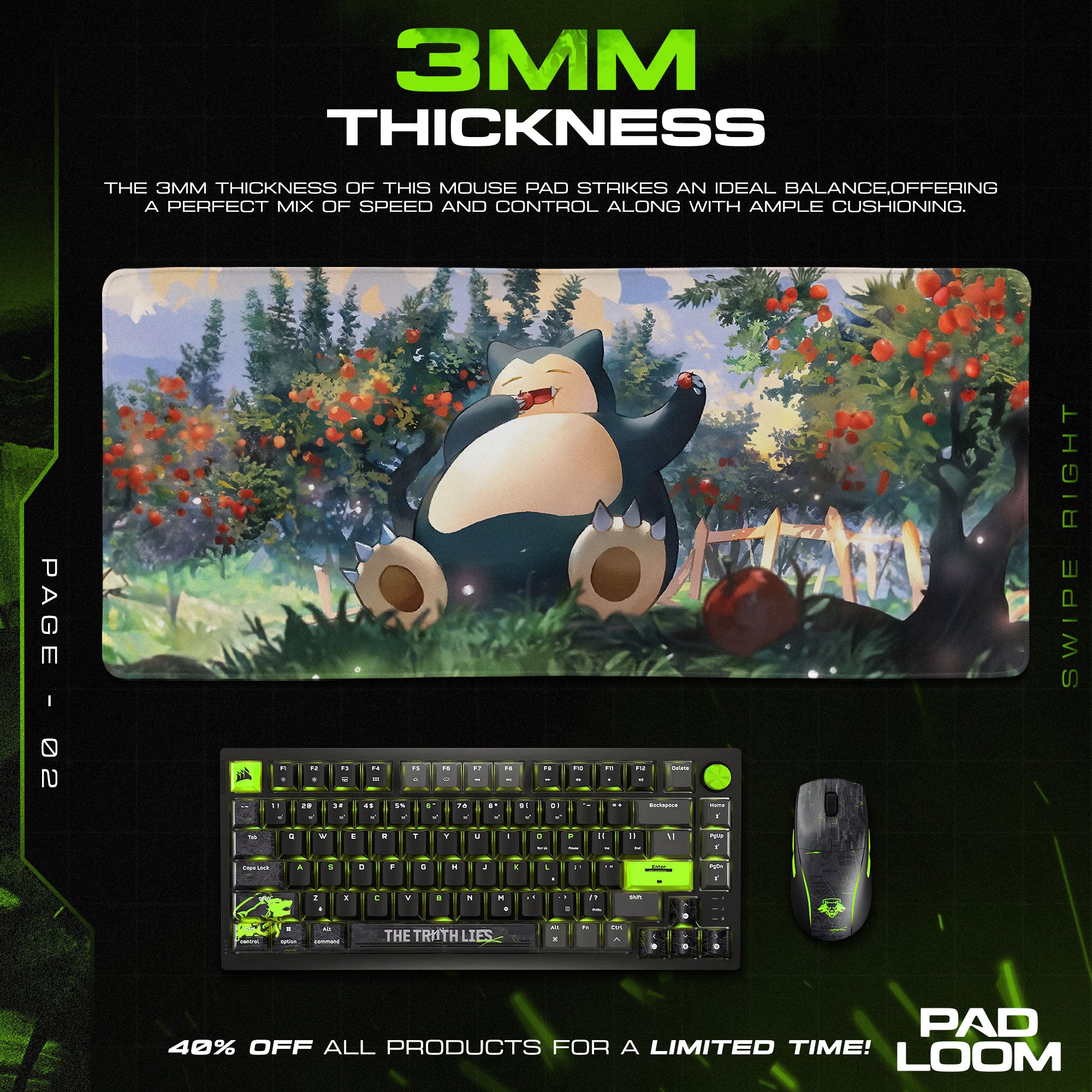 Snorlax Orchard Mouse Pad, Lazy Meadow Gaming Desk Mat