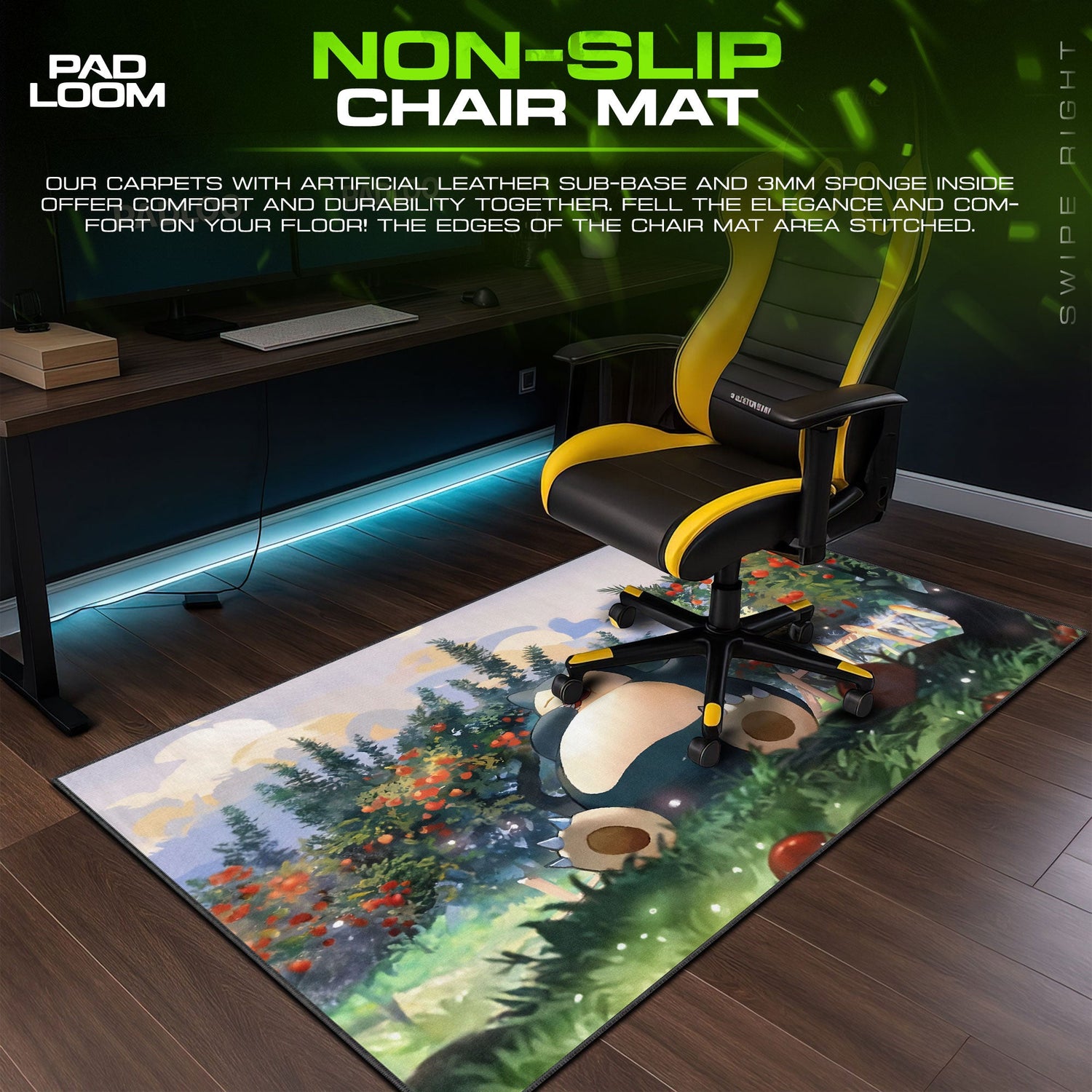 Snorlax Orchard Mouse Pad, Lazy Meadow Gaming Desk Mat Padloom