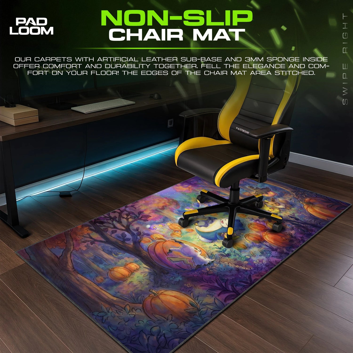 Snorlax Pumpkin Night – stitched-edge, non-slip mouse pad detail