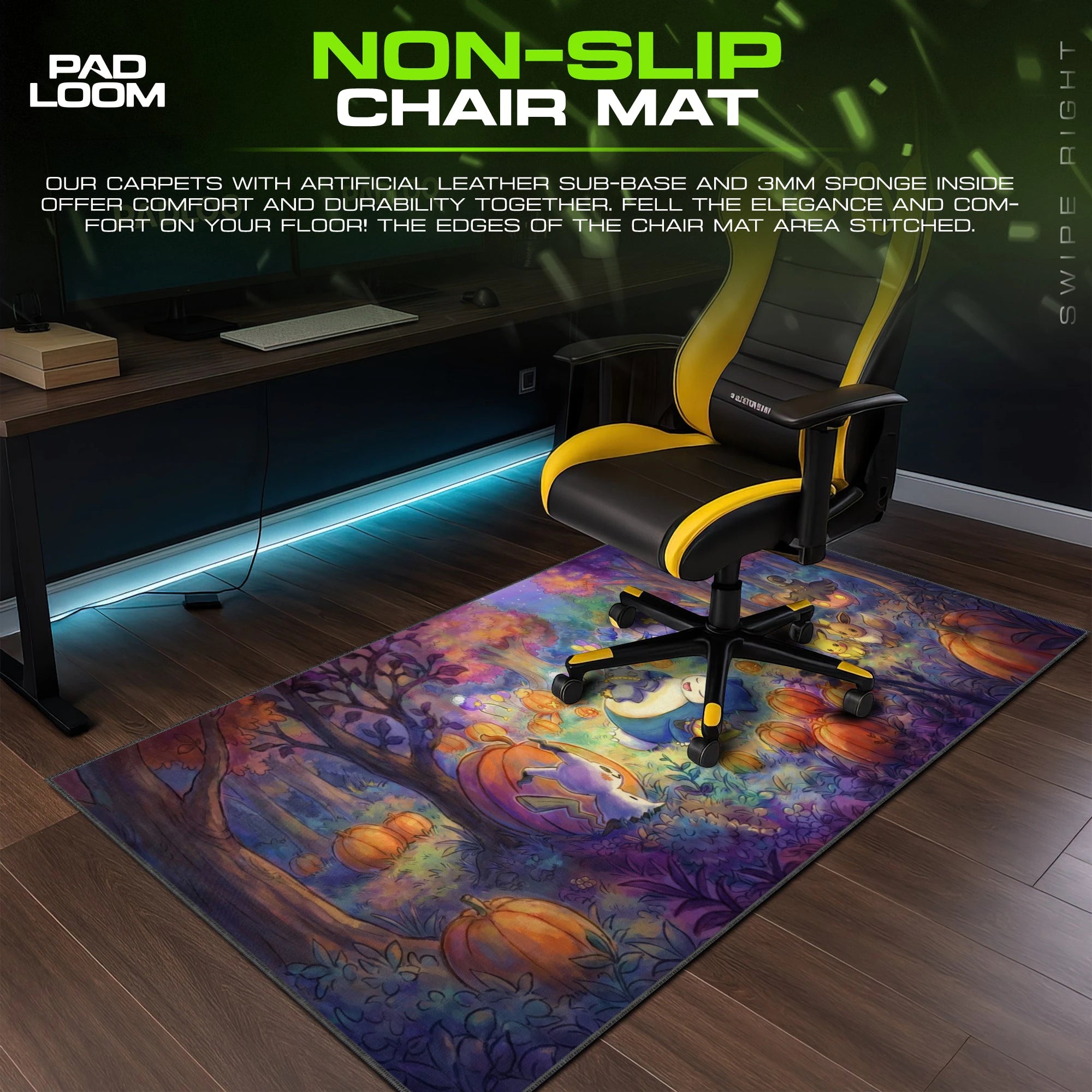 Snorlax Pumpkin Night – stitched-edge, non-slip mouse pad detail