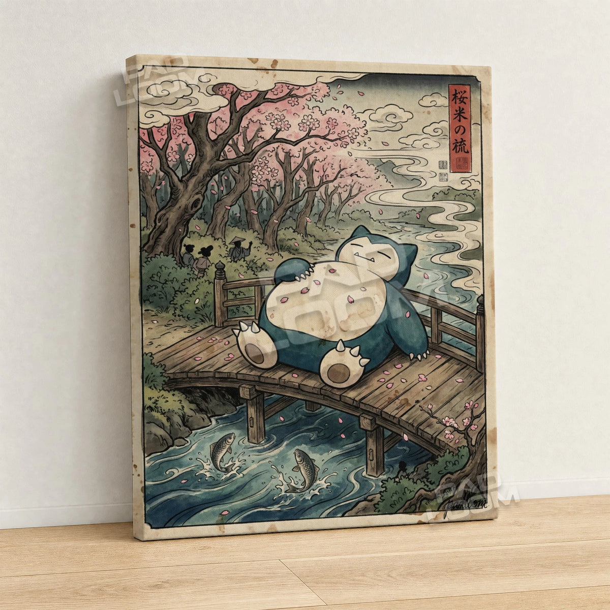 Snorlax Sakura Pokemon canvas wall art - gallery-wrapped canvas print, side view
