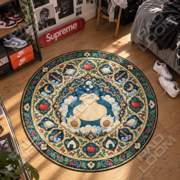 Snorlax Sleeping Pokemon round rug on a bedroom floor - Pokemon chair mat