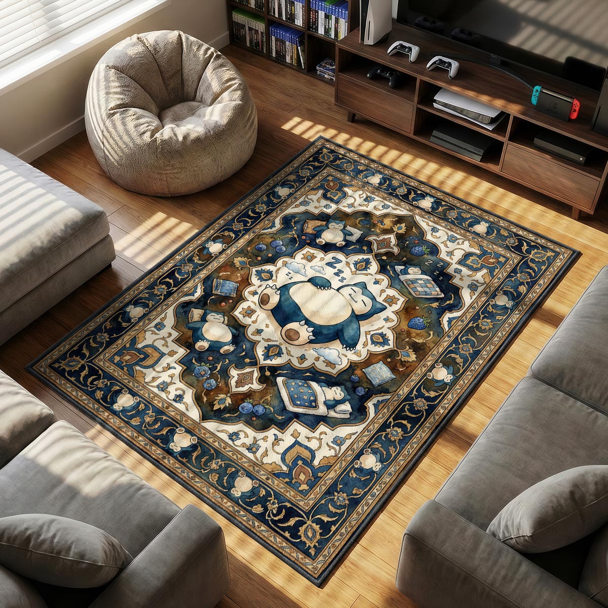 Snorlax Sleeping themed area rug for Pokemon fans