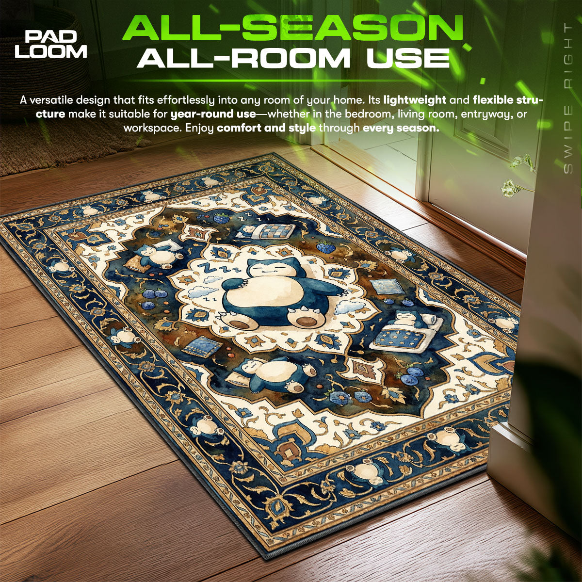 Snorlax Sleeping Chair fan rug — premium quality print