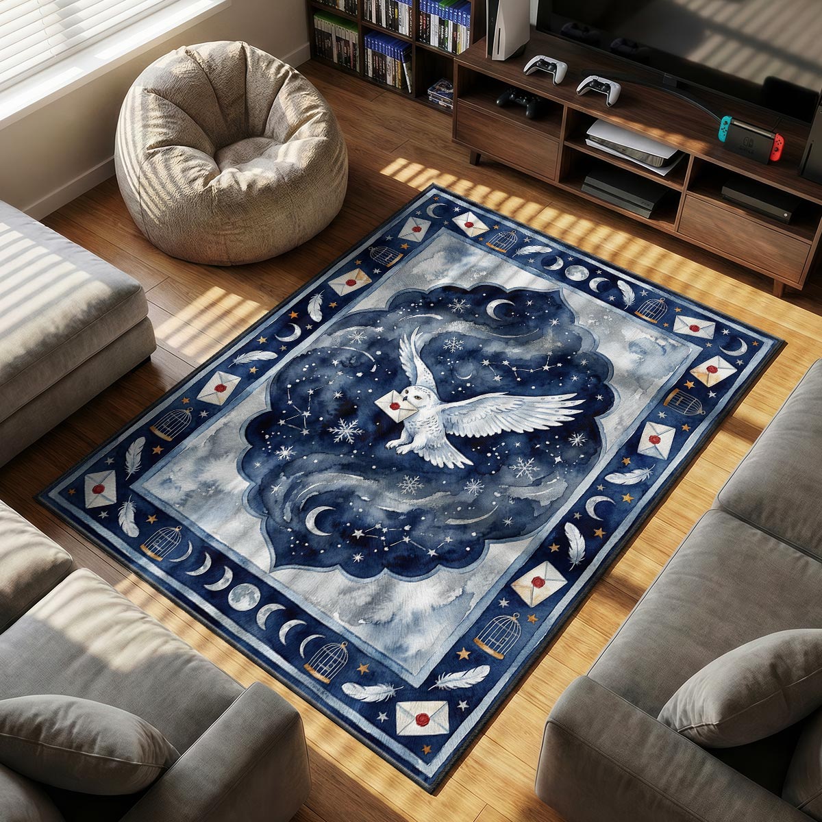 Snowy Owl themed area rug for home decor fans