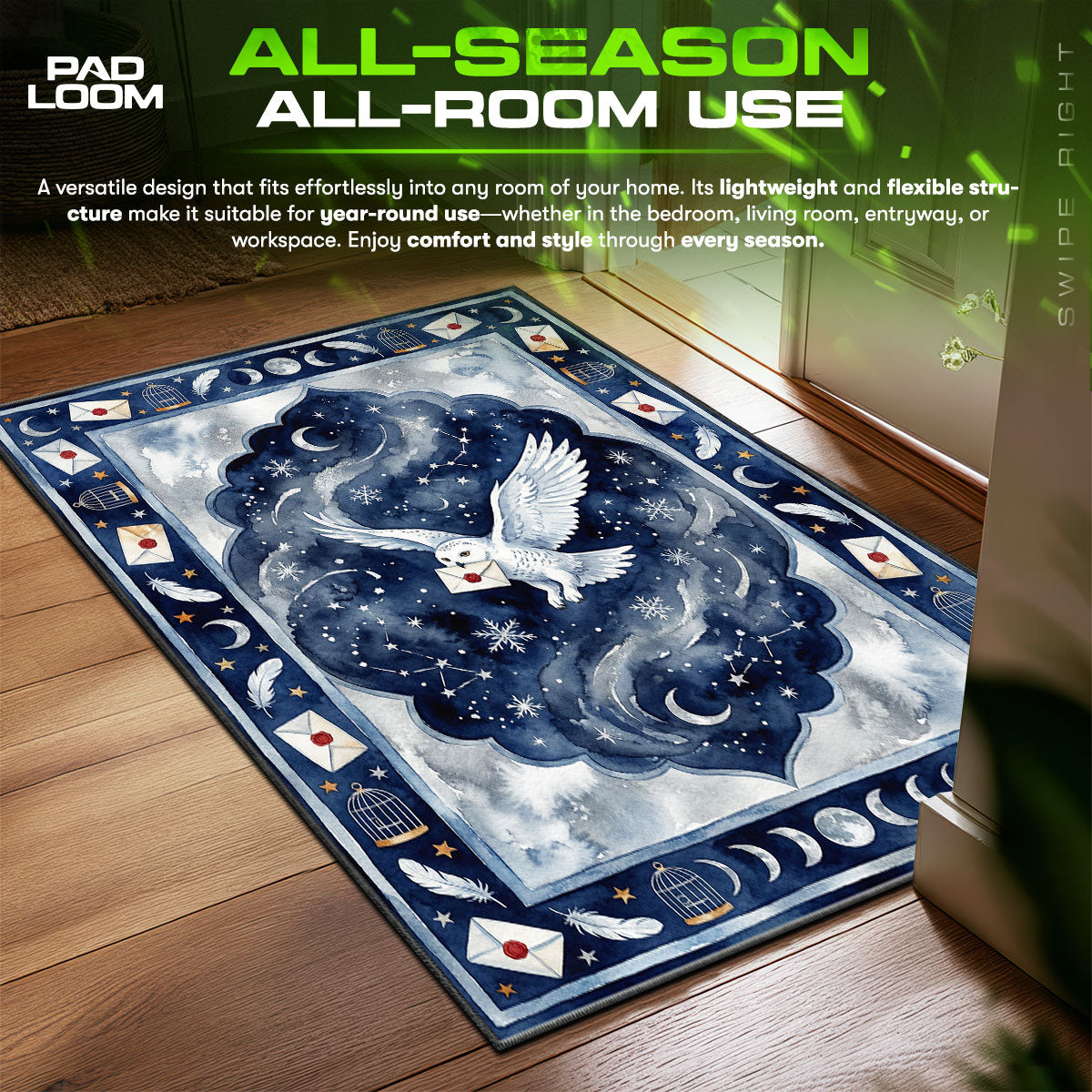 Snowy Owl Magical Letter Harry Potter Room fan rug — premium quality print