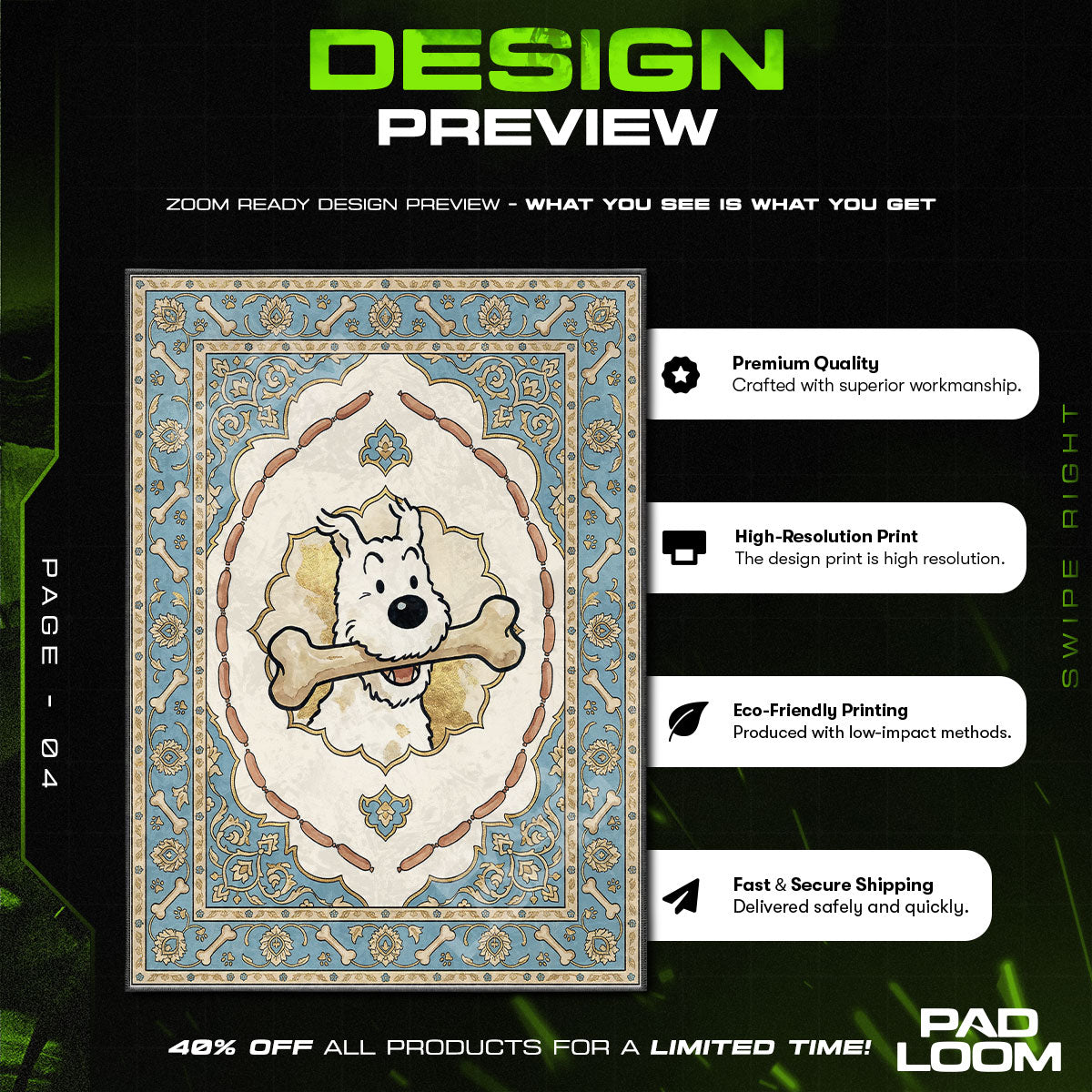 Room character design printed on rug