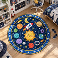 Sonnensystem-Rakete runder Teppich im Wohnraum - Kinderteppich rund
