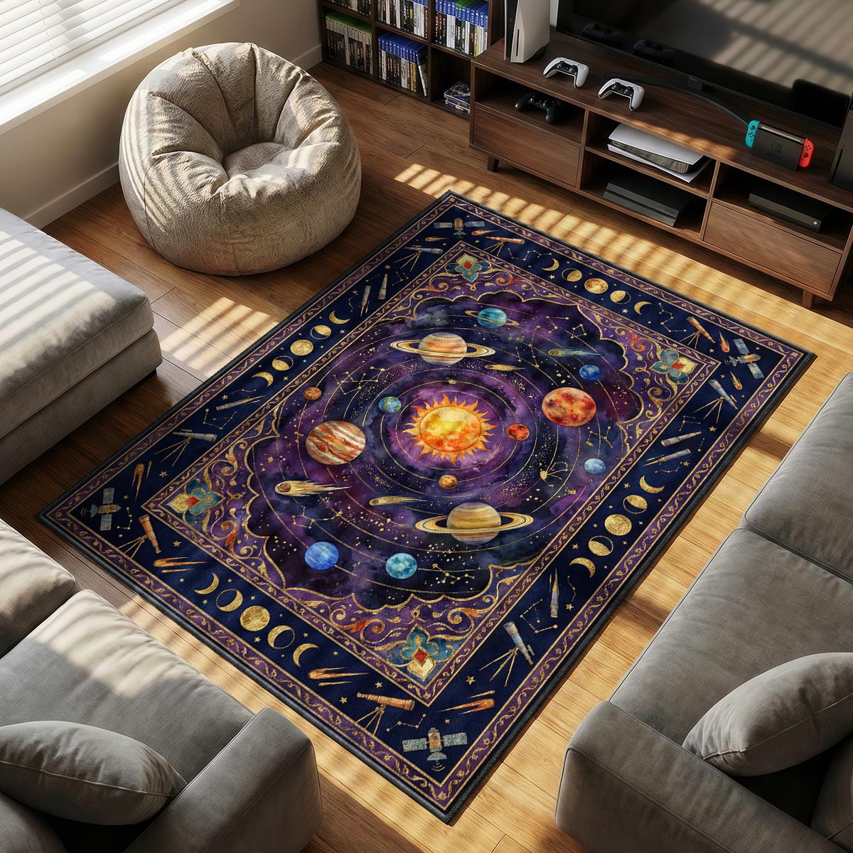Solar System Space Planets Rug – Kids Galaxy Room Decor