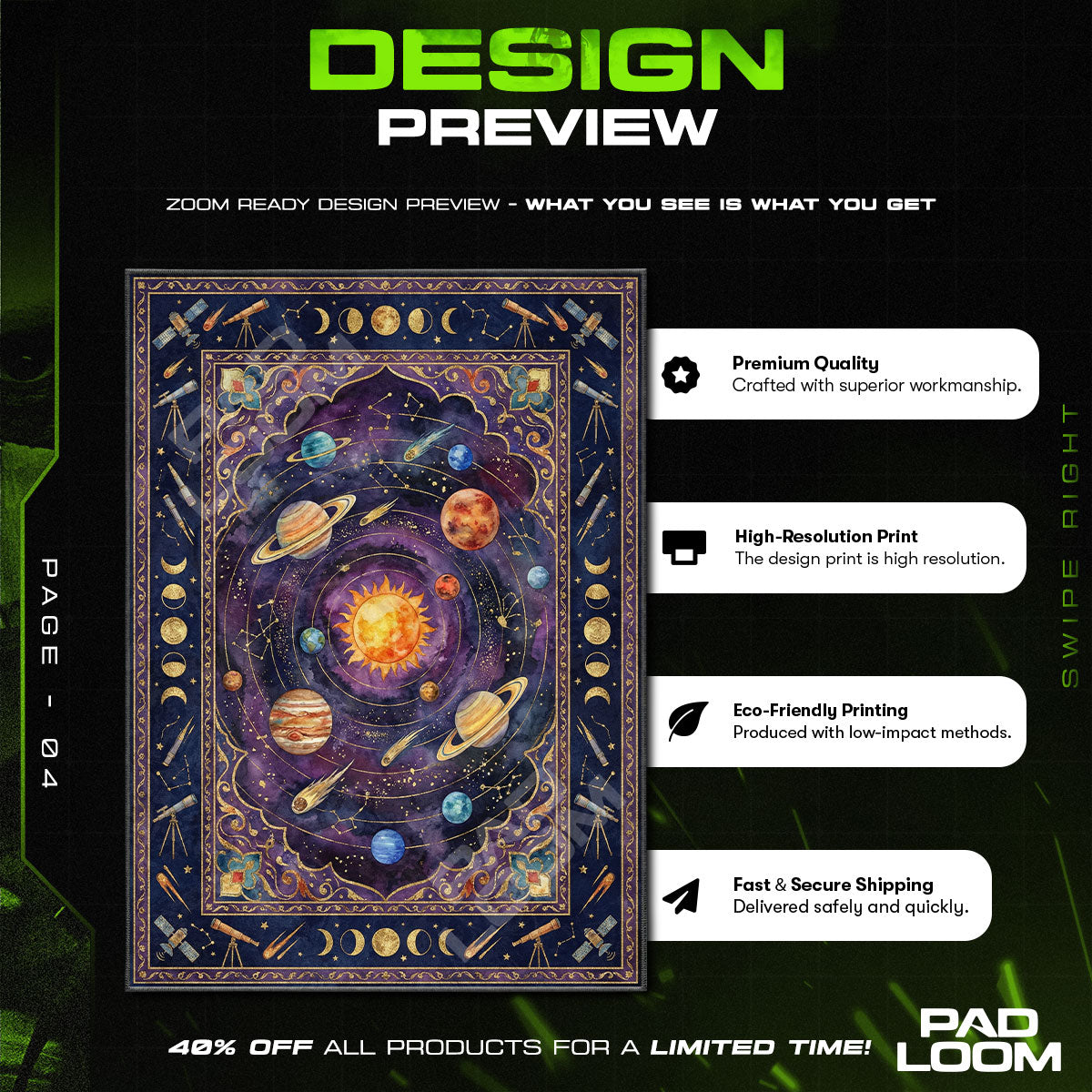 Solar System Space Planets Rug – Kids Galaxy Room Decor