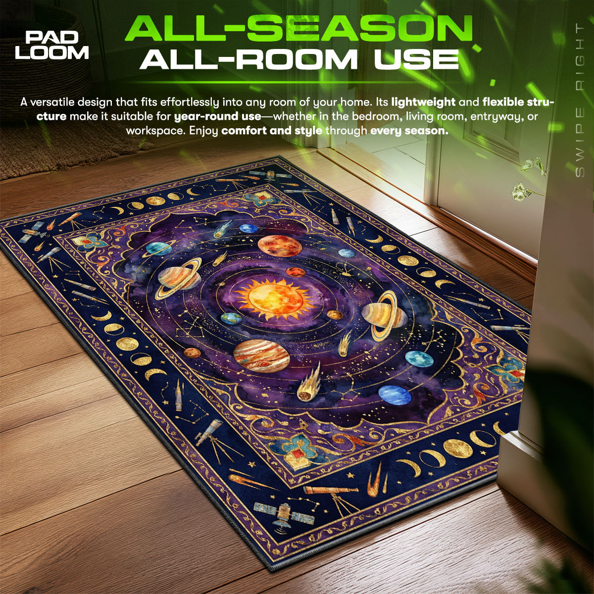 Solar System Space Planets Rug – Kids Galaxy Room Decor