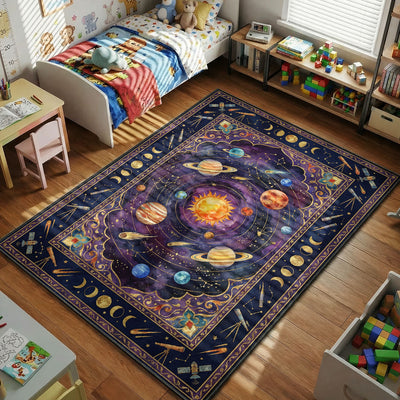 Solar System Space Planets Rug – Kids Galaxy Room Decor