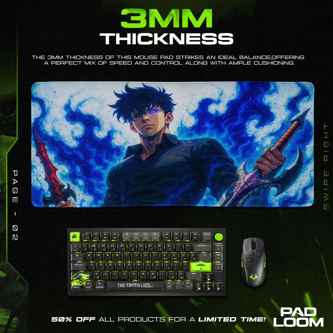 Solo Leveling Mouse Pad - Blue Flame Shadow Anime Desk Mat