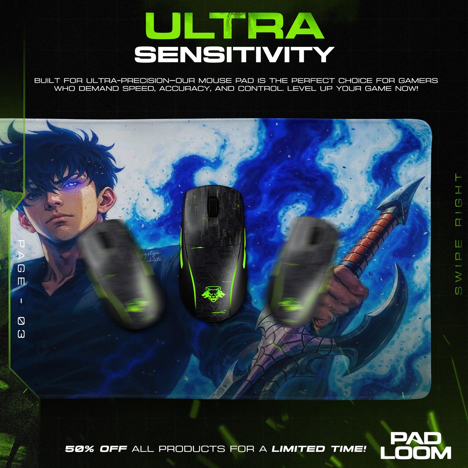 Solo Leveling Mouse Pad - Blue Flame Shadow Anime Desk Mat - Padloom