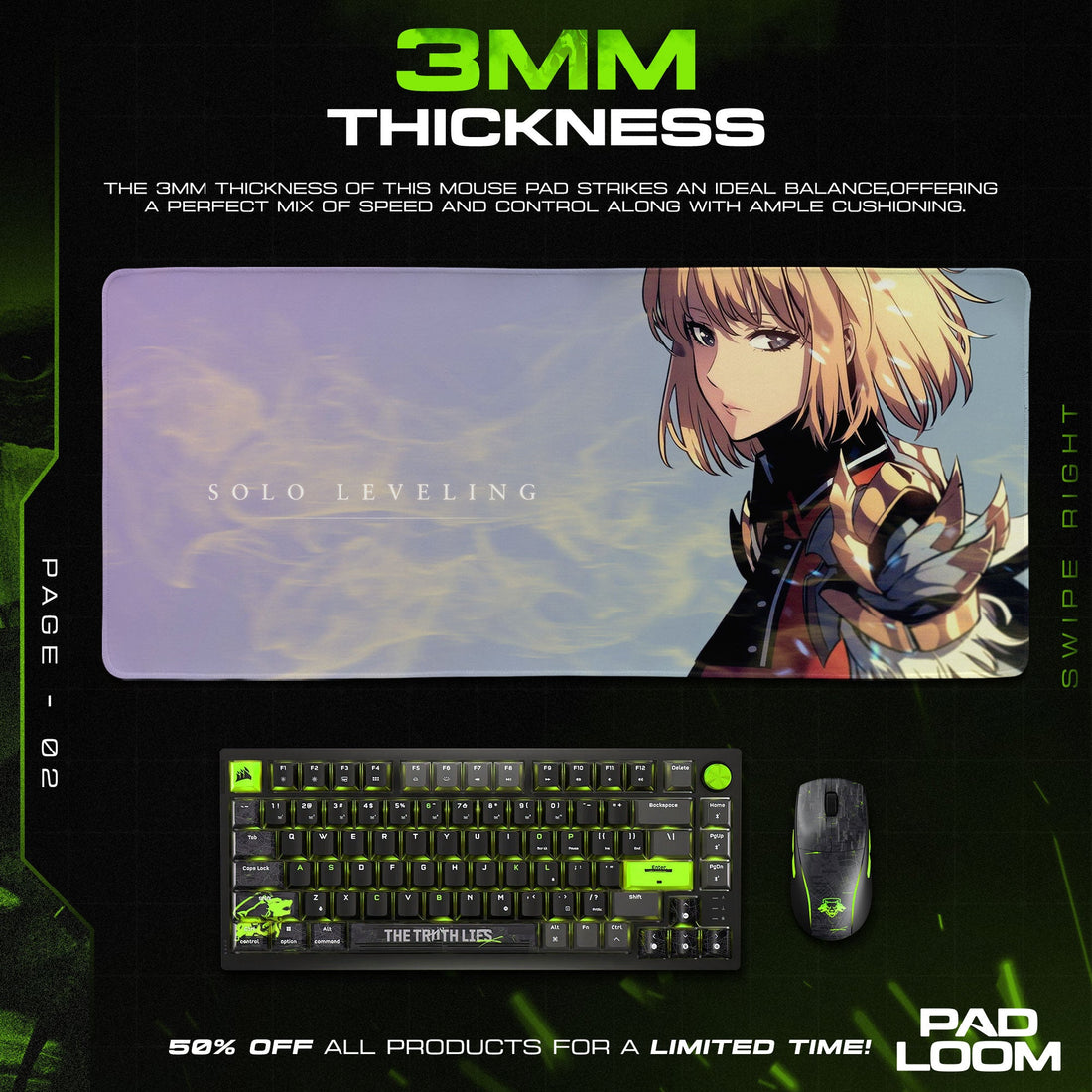 Solo Leveling Mouse Pad - Monarch’s Resolve Gaming Desk Mat Padloom