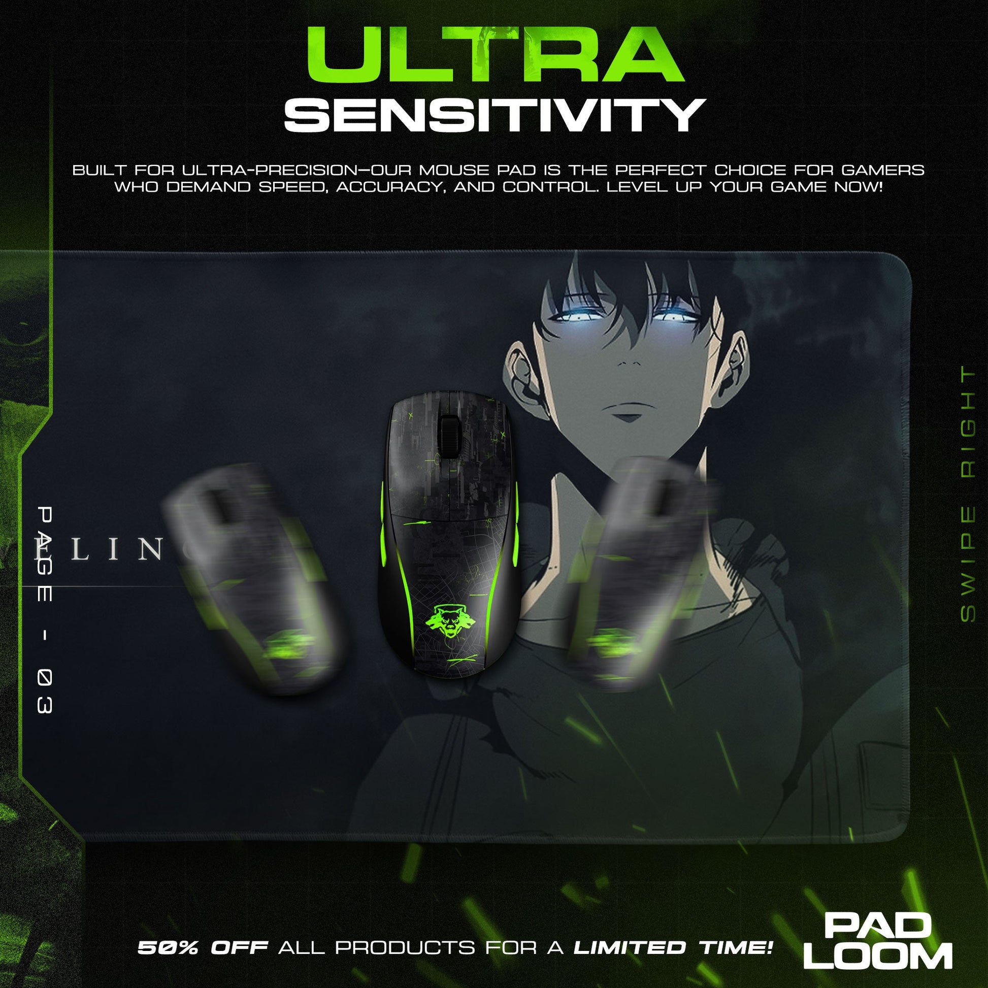 Solo Leveling Mouse Pad - Shadow Hunter Gaming Desk Mat Padloom