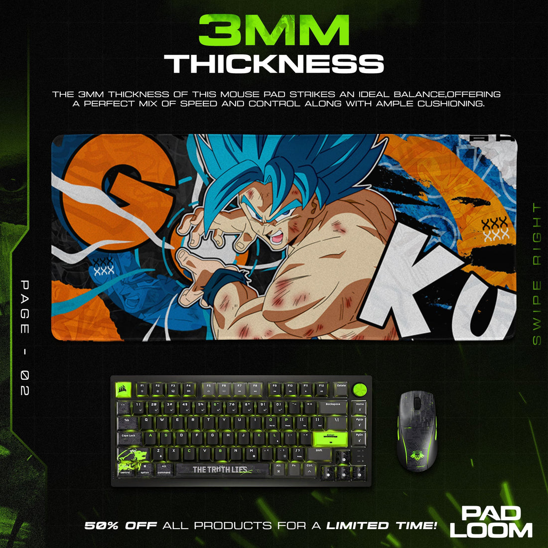 Son Goku Mouse Pad - Blue Aura Anime Desk Mat Padloom