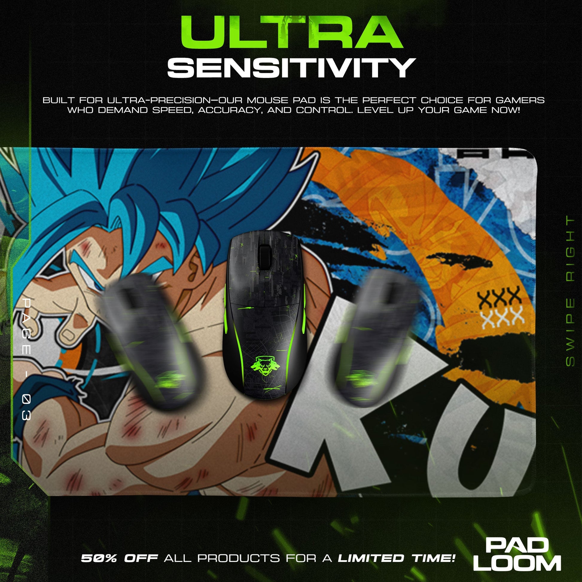 Son Goku Mouse Pad - Blue Aura Anime Desk Mat Padloom