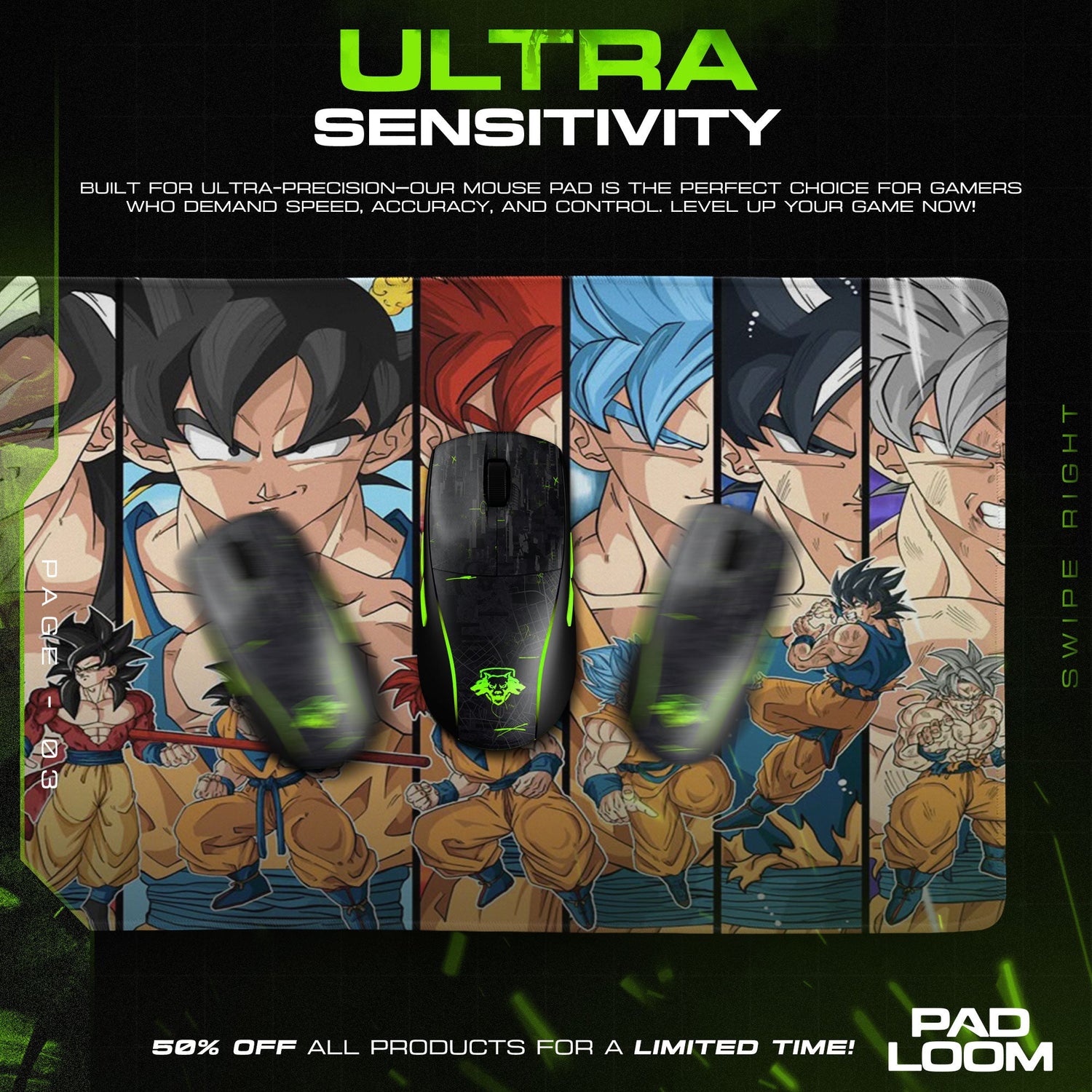 Son Goku Mouse Pad - Power Surge Anime Desk Mat Padloom