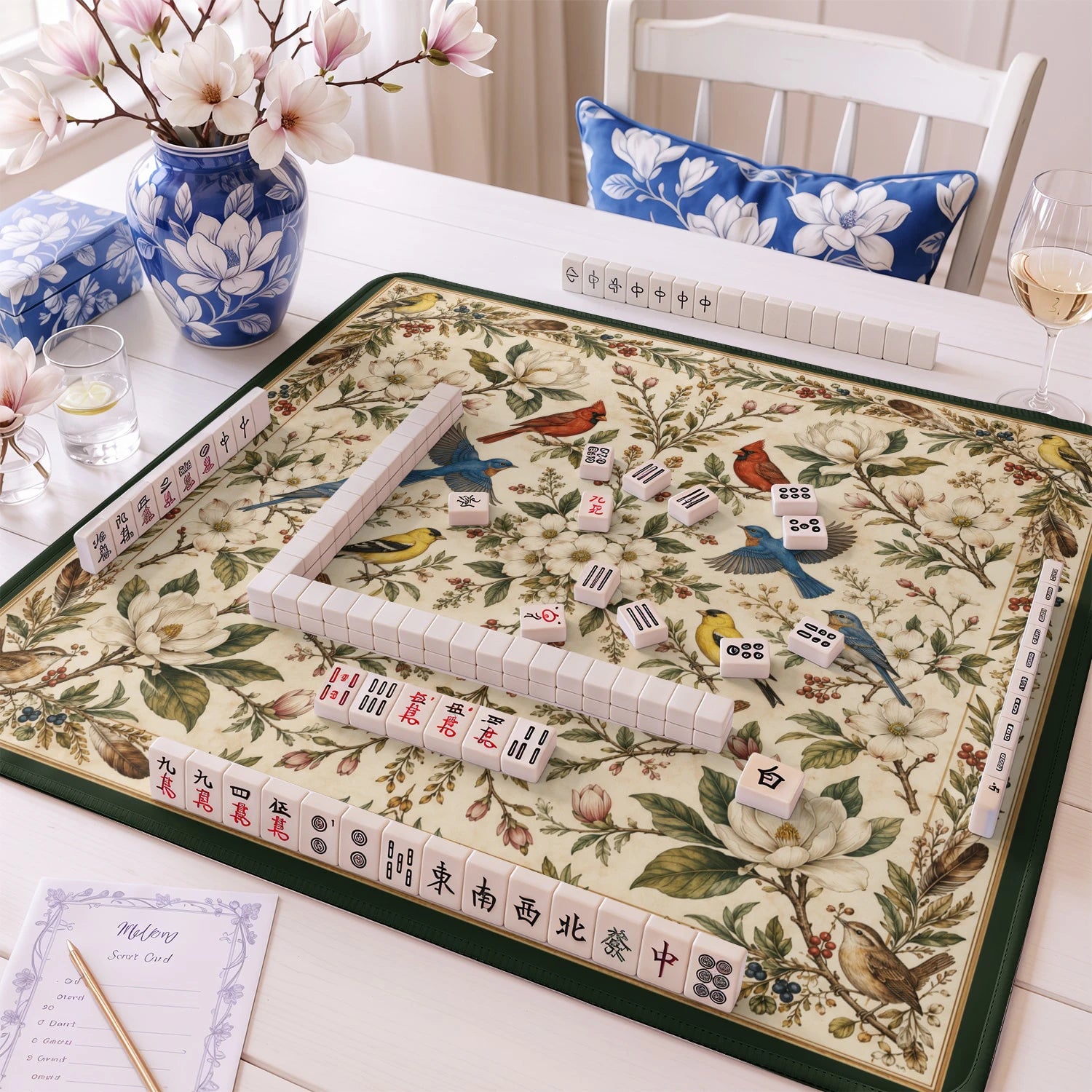 Songbird Botanical mahjong mat – M (60x60 cm) and L (81x81 cm) sizes