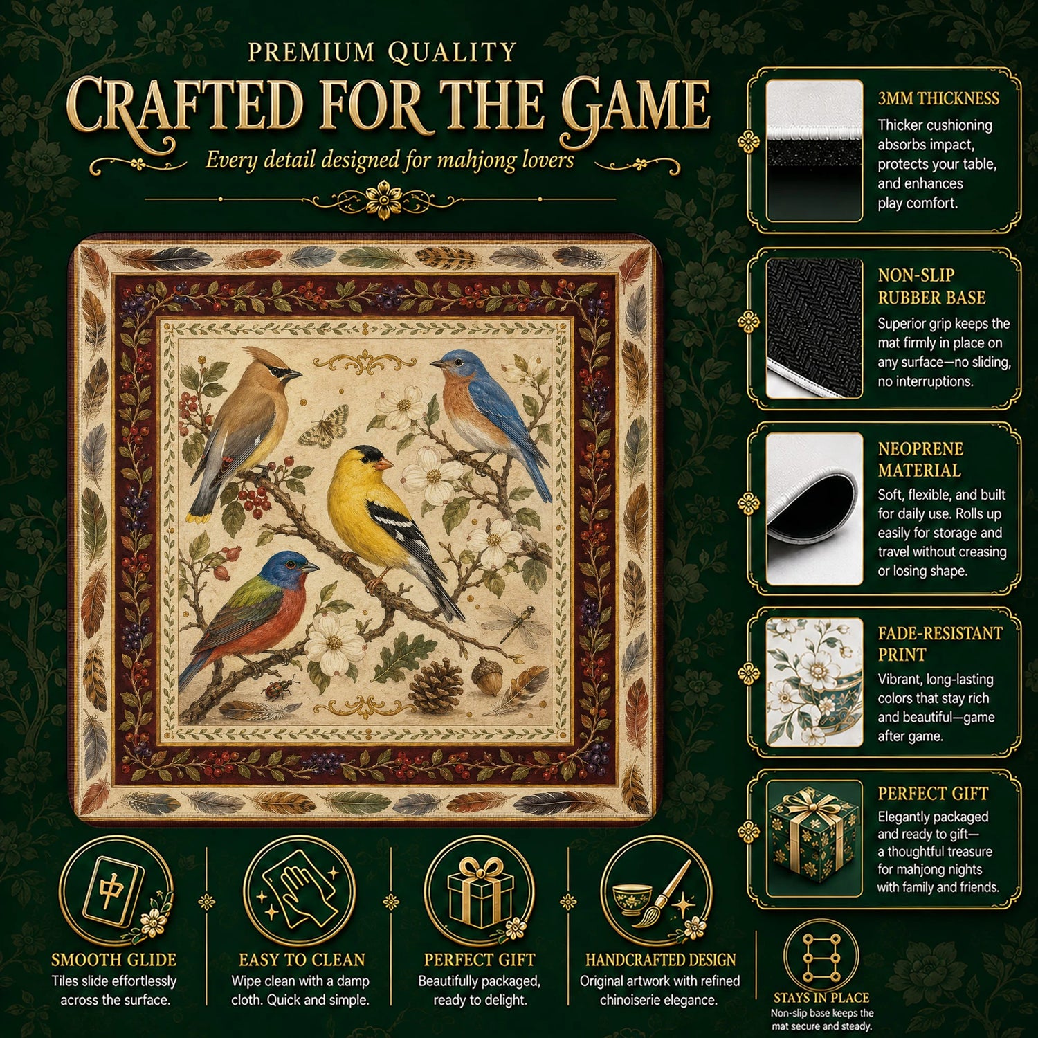 Songbird Perch Mahjong Mat – neoprene mah jongg table mat
