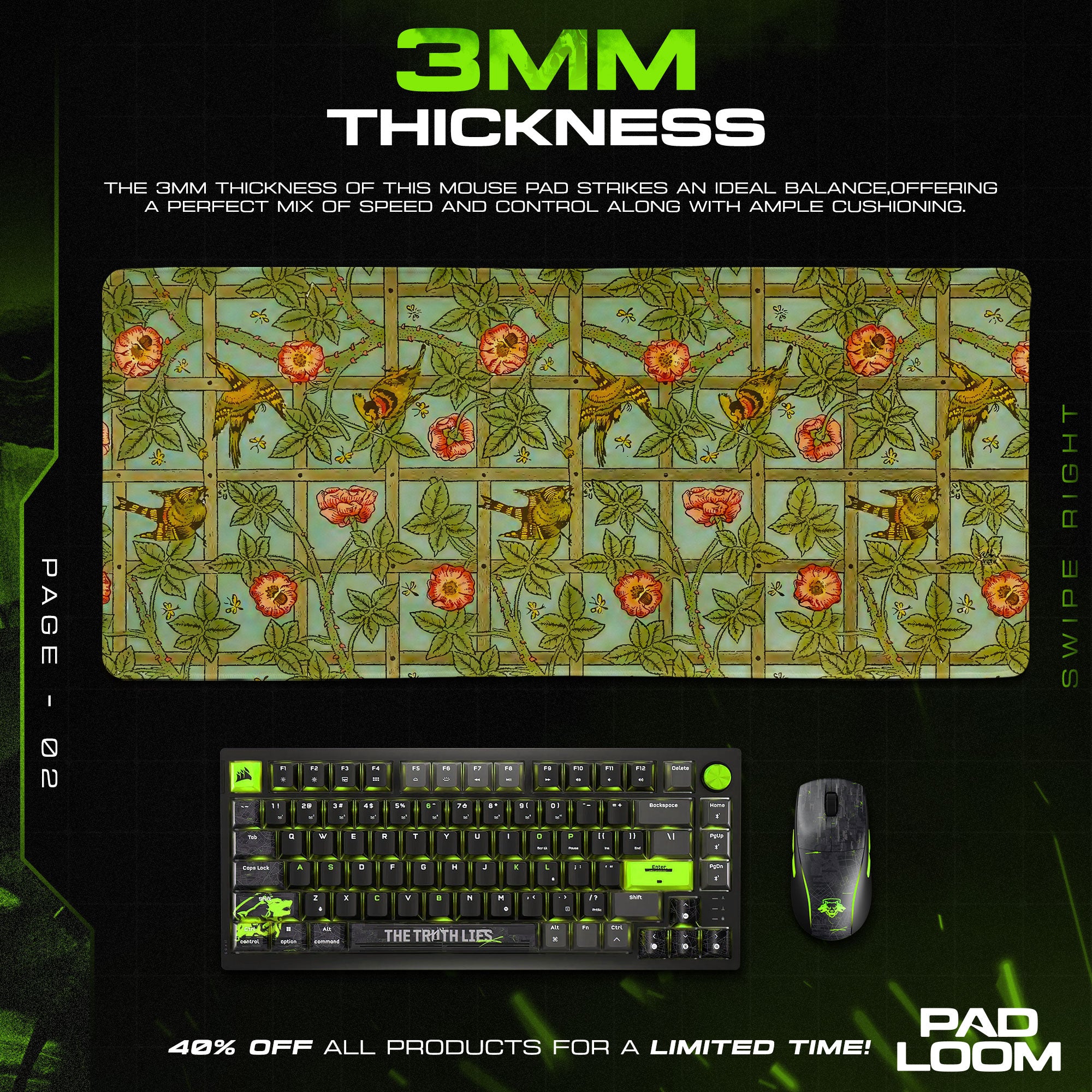 Songbird Trellis Mouse Pad, Vintage Garden Gaming Desk Mat