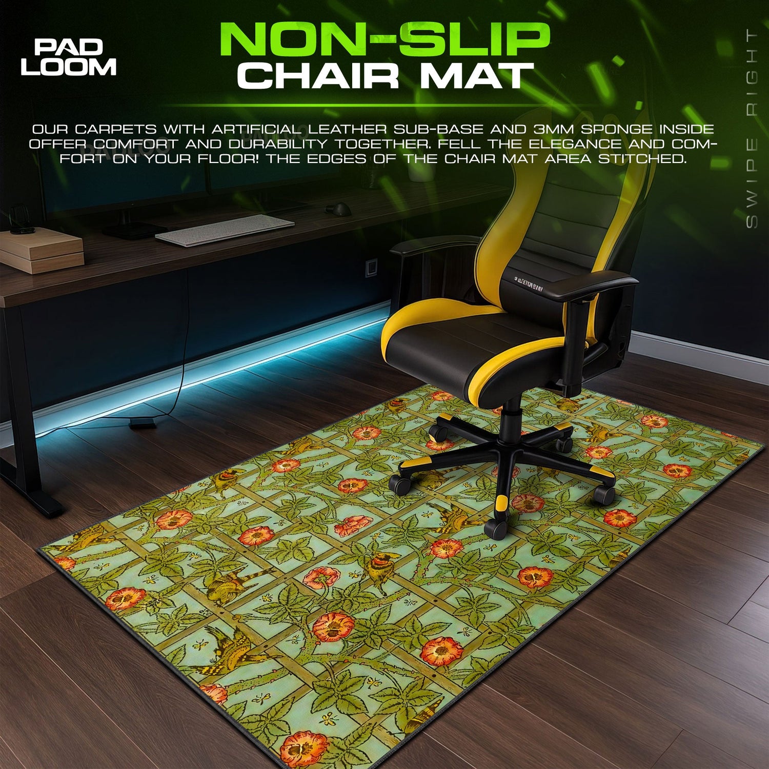 Songbird Trellis Mouse Pad, Vintage Garden Gaming Desk Mat Padloom