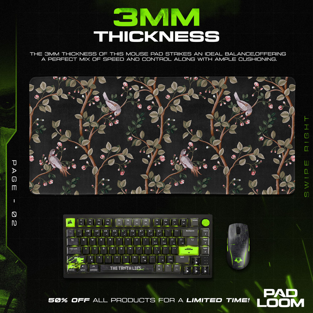 Songbirds Mouse Pad, Floral Branch Gaming Desk Mat