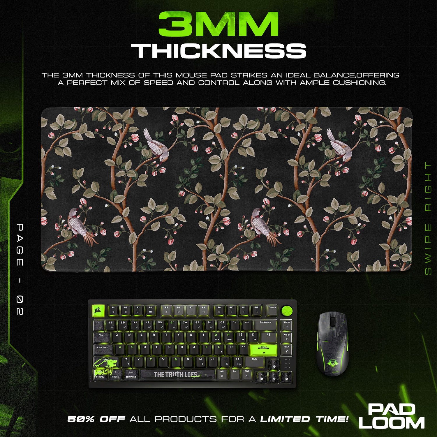 Songbirds Mouse Pad, Floral Branch Gaming Desk Mat Padloom