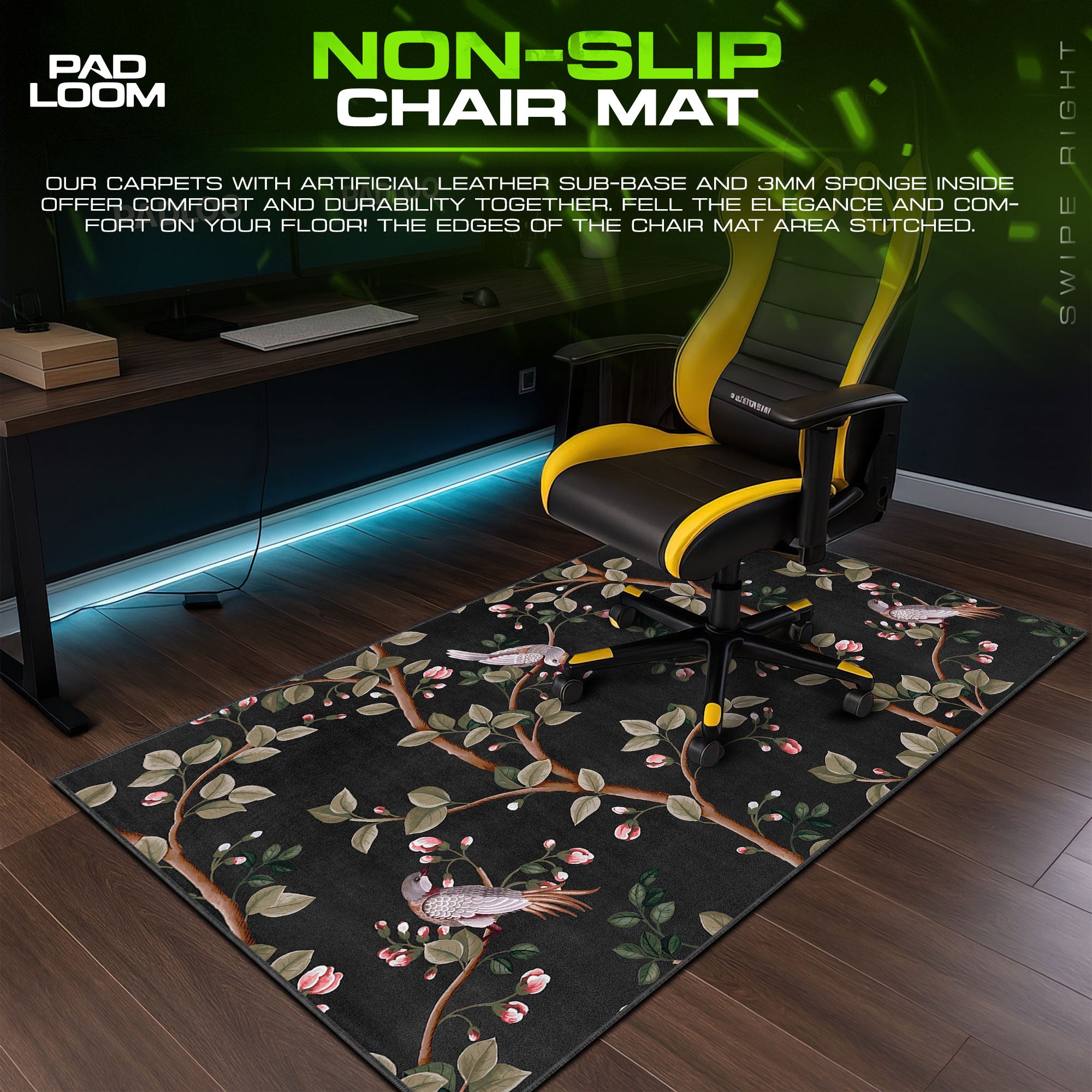 Songbirds Mouse Pad, Floral Branch Gaming Desk Mat