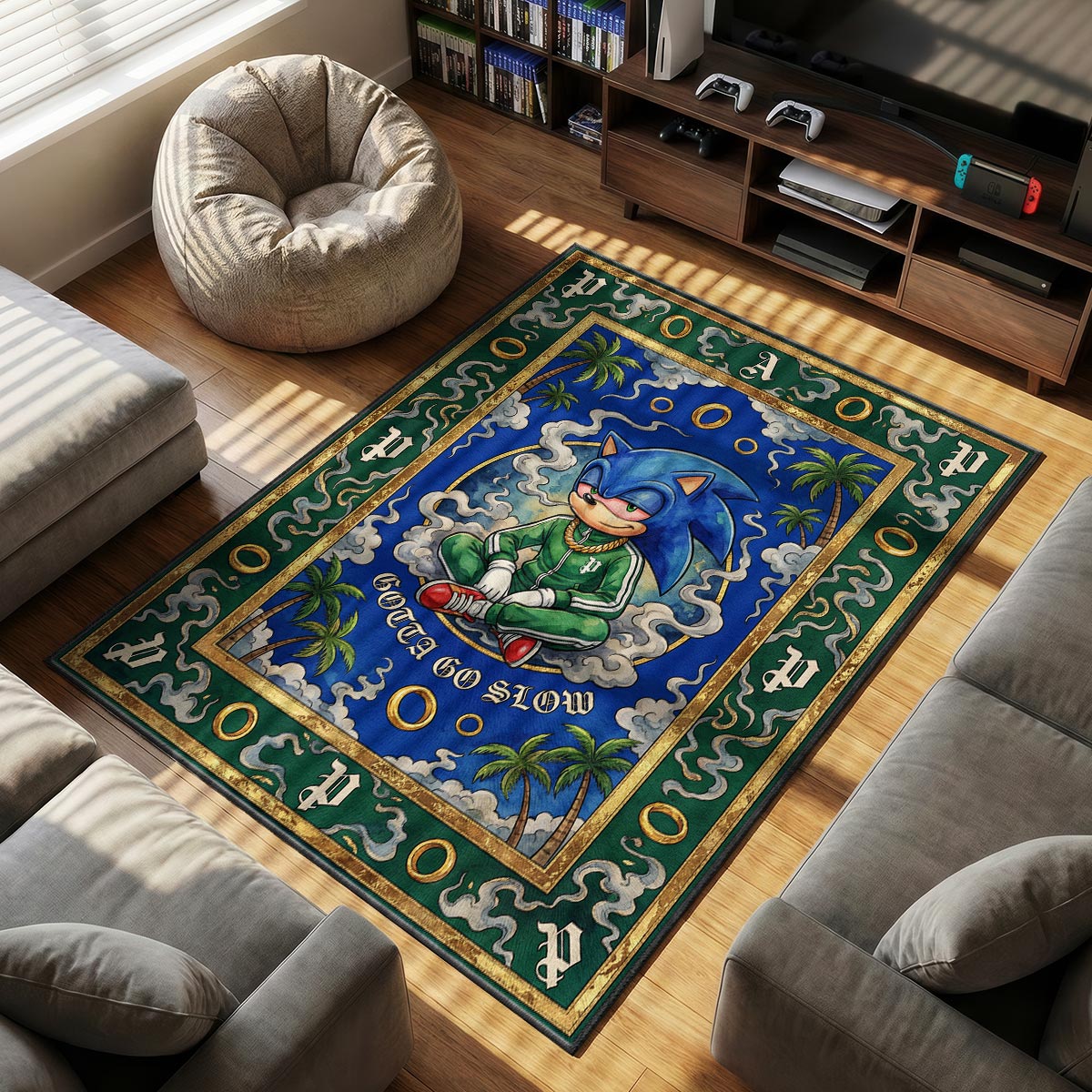 Sonic Hedgehog themed area rug for home decor fans