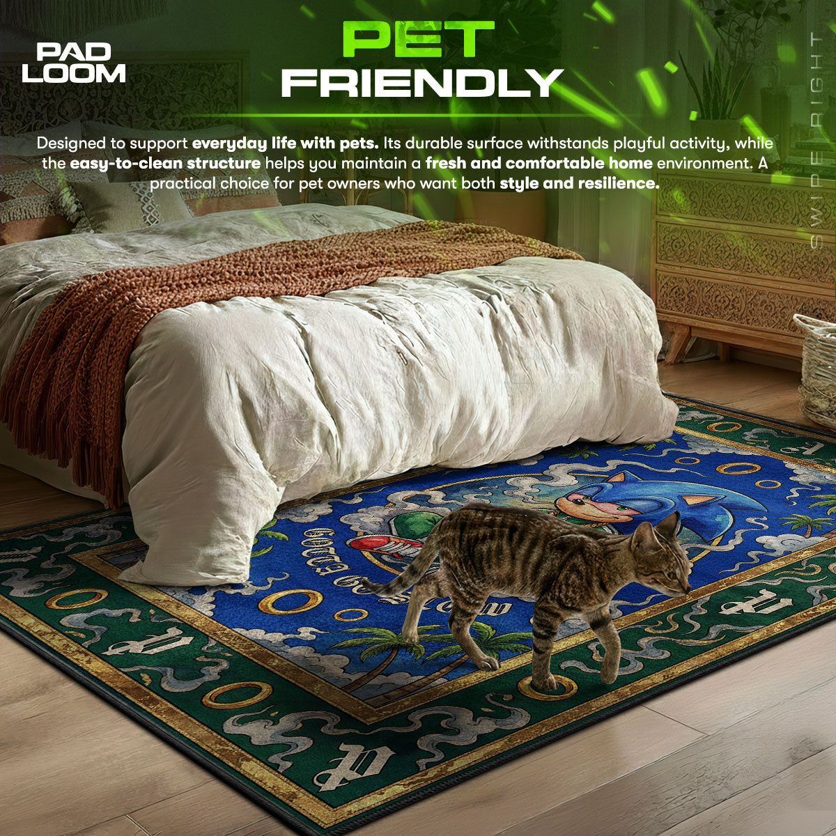Detailed close-up of Sonic rug pattern