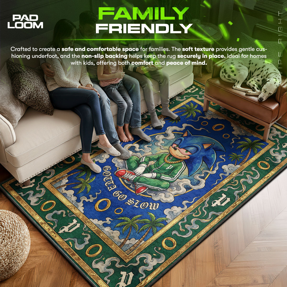 Sonic area rug showing full home decor artwork
