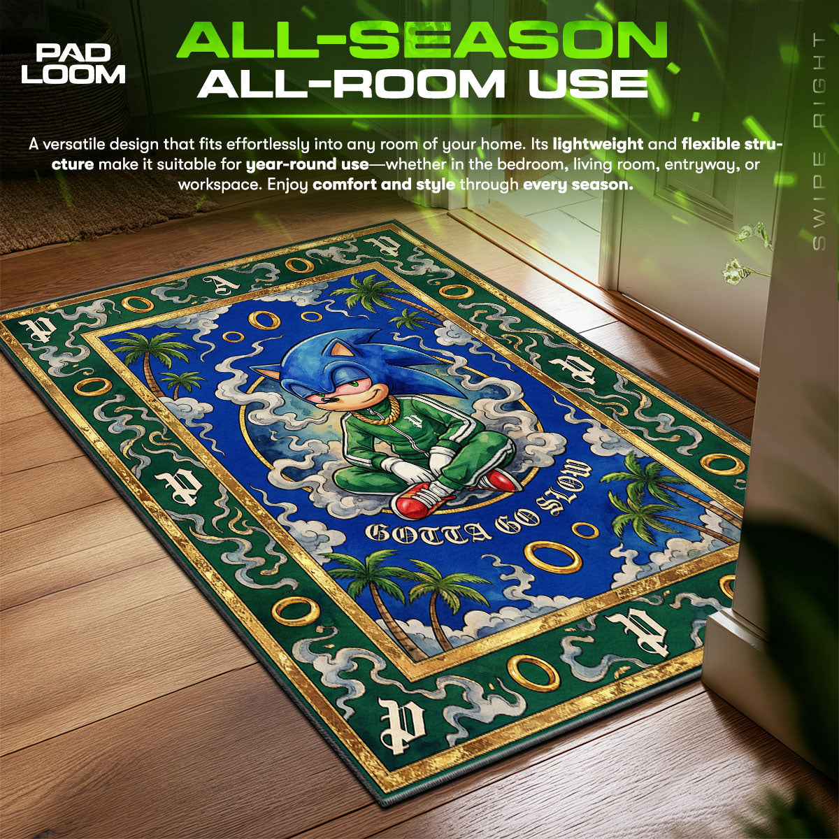 Sonic Hedgehog Gotta Go Slow Chill Hypebeast Floor fan rug — premium quality print
