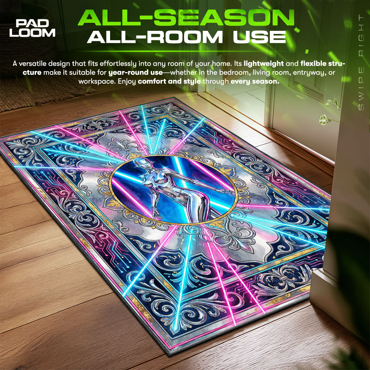 Sorayama Chrome Robot Floor Decor fan rug — premium quality print