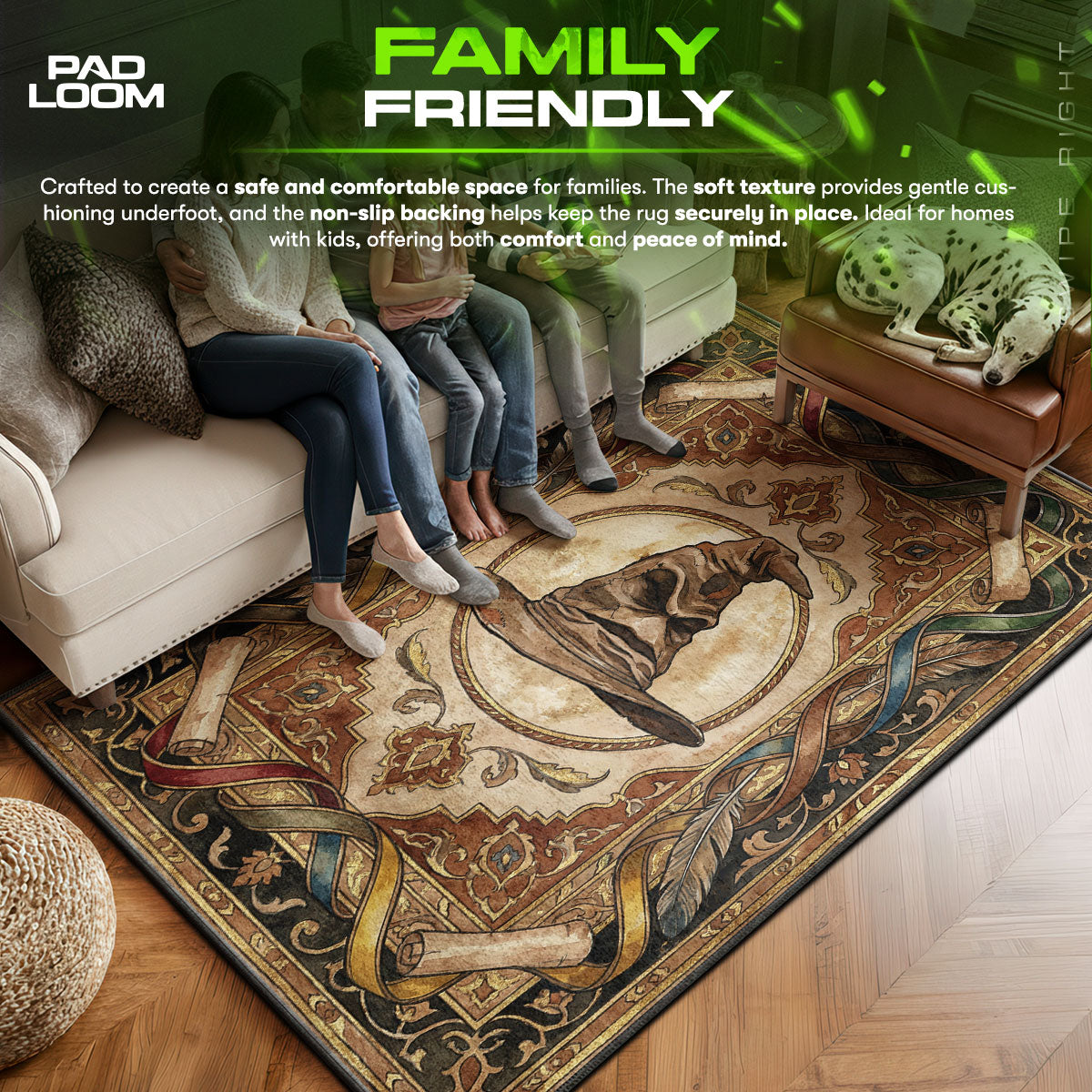 Sorting area rug showing full home decor artwork