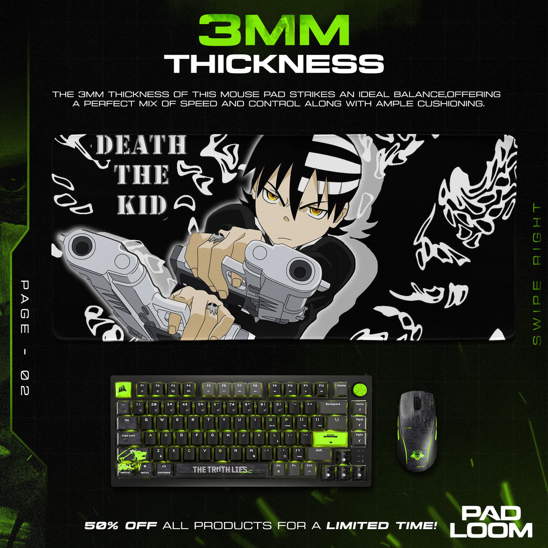 Soul Eater Death the Kid Guns Mouse Pad, Anime Gaming Desk Mat