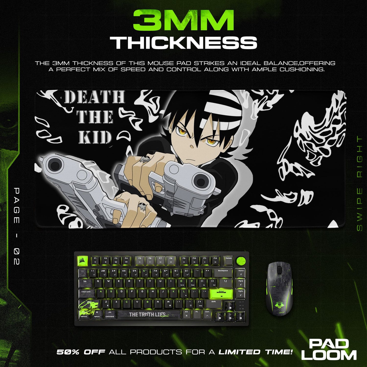 Soul Eater Death the Kid Guns Mouse Pad, Anime Gaming Desk Mat Padloom