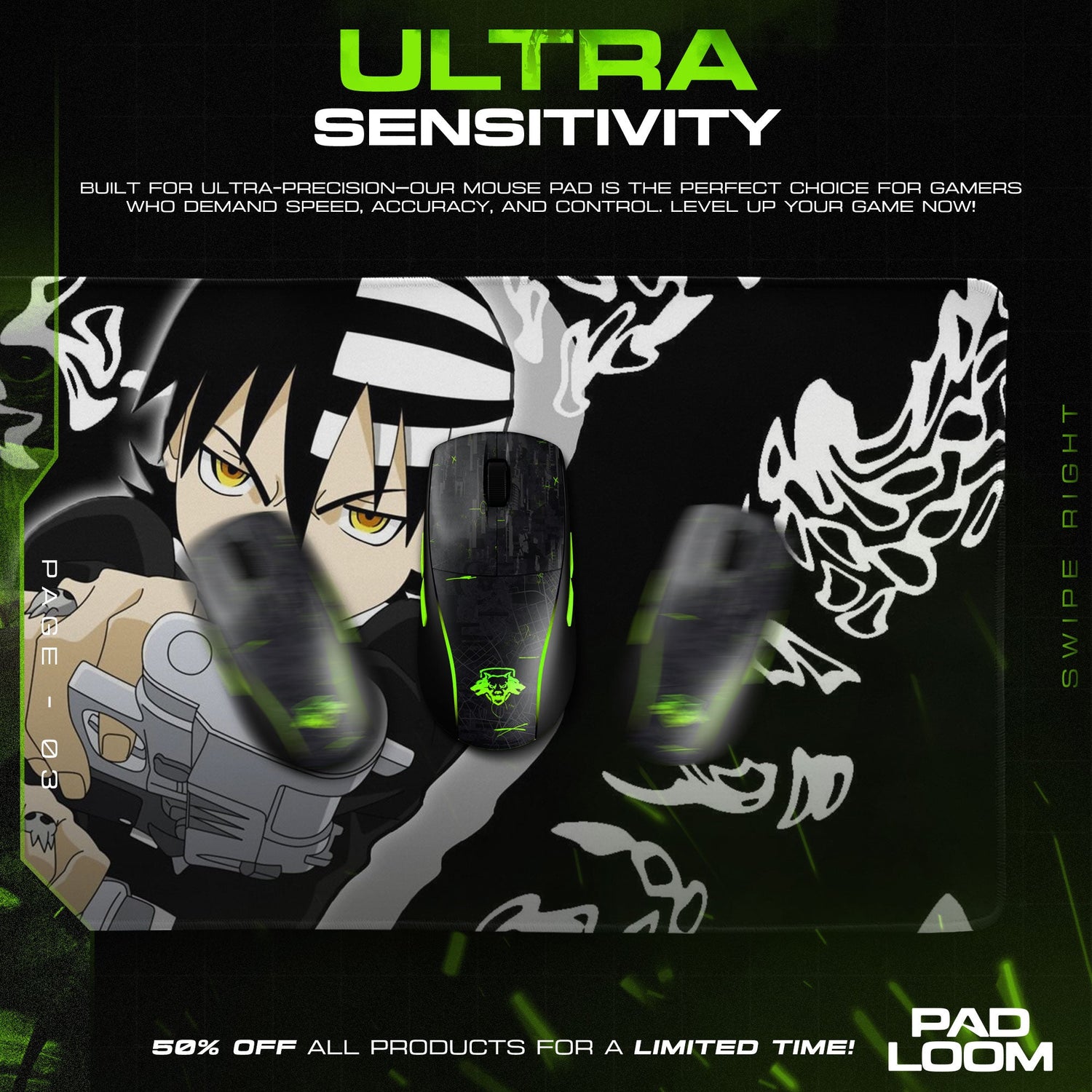 Soul Eater Death the Kid Guns Mouse Pad, Anime Gaming Desk Mat Padloom