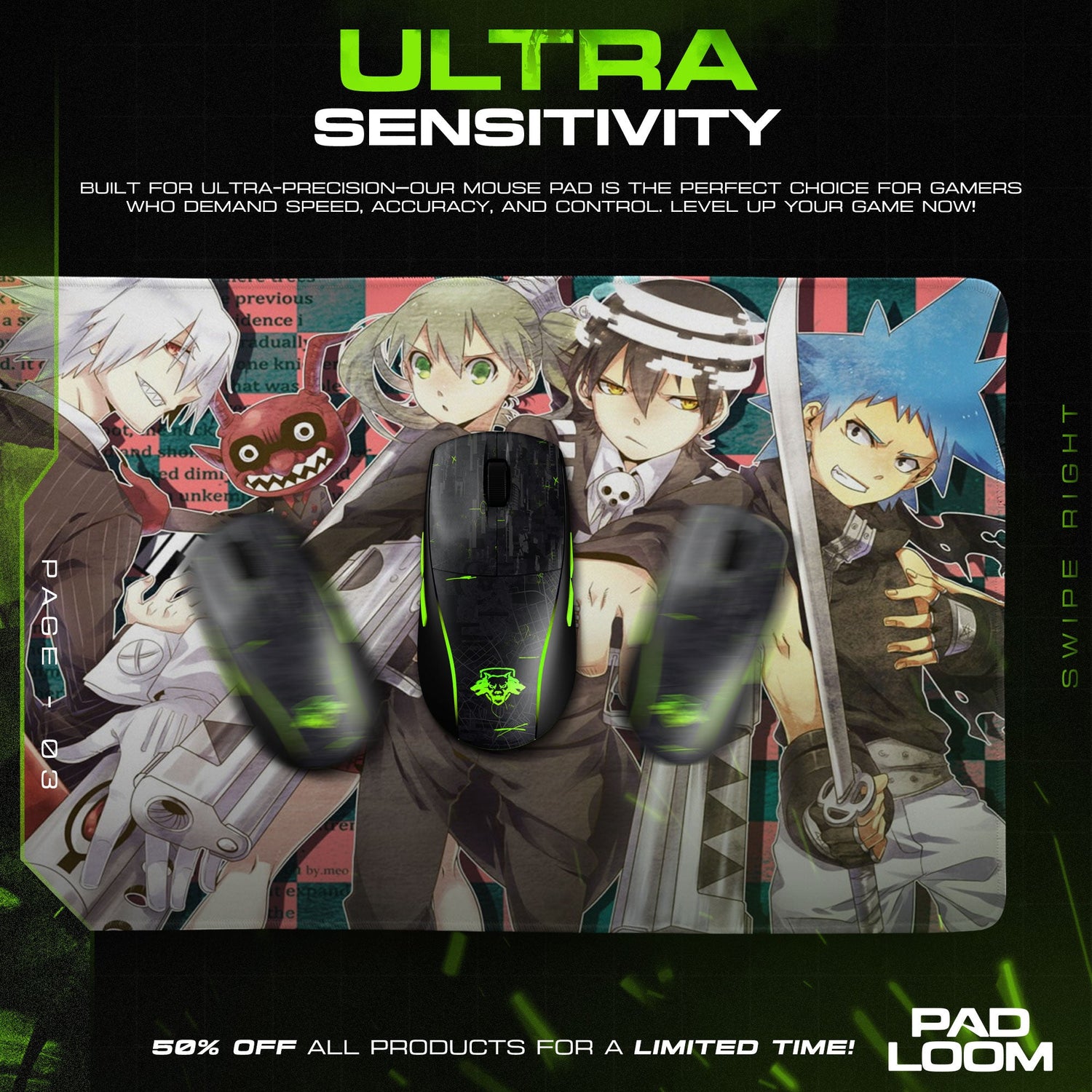 Soul Eater Main Cast Mouse Pad, Anime Gaming Desk Mat Padloom