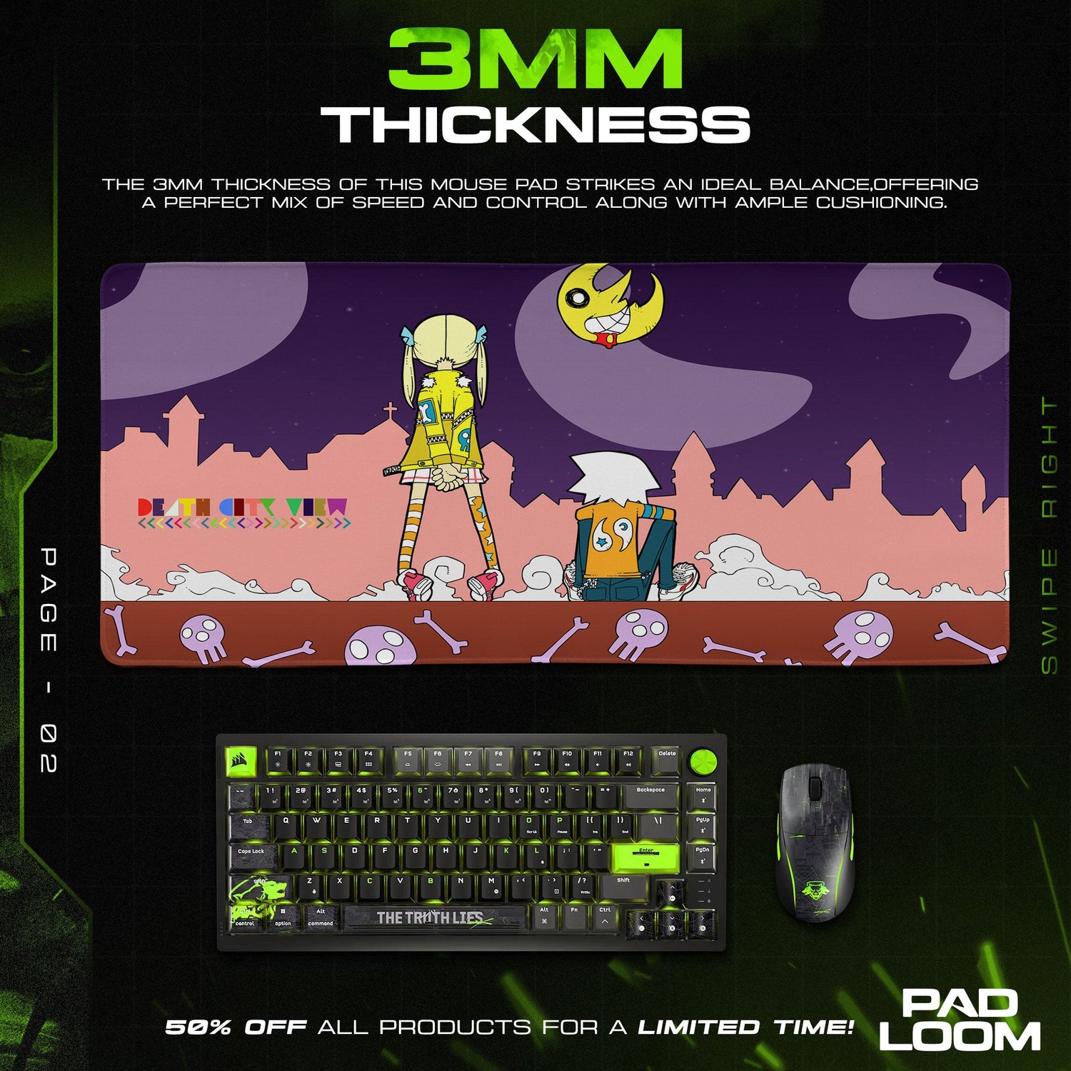 Soul Eater Maka and Soul Moon Mouse Pad, Anime Gaming Desk Mat Padloom