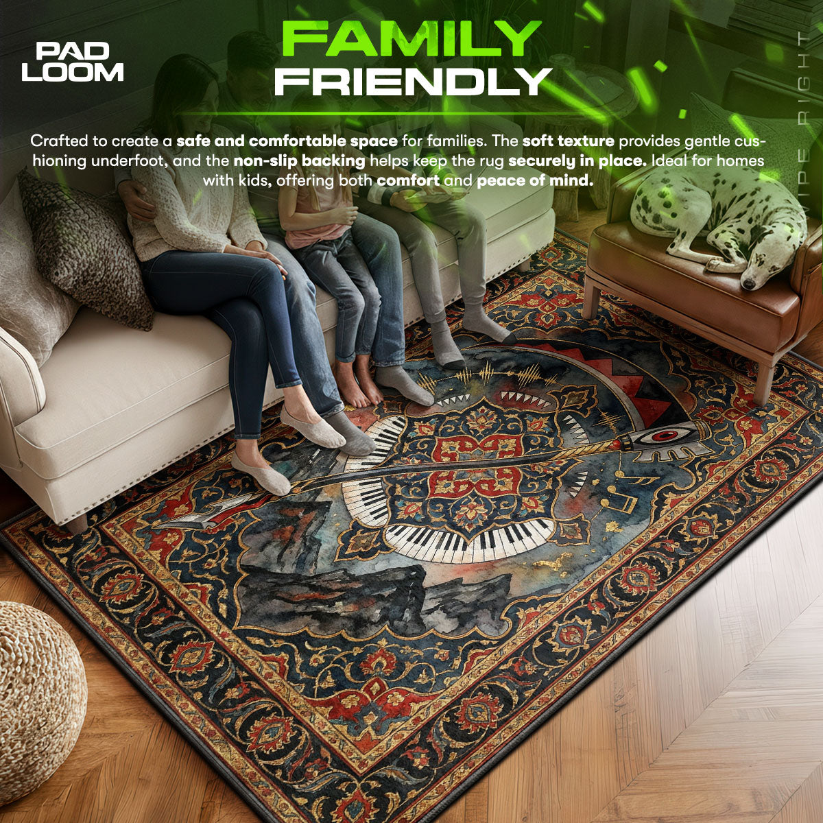 Soul area rug showing full home decor artwork
